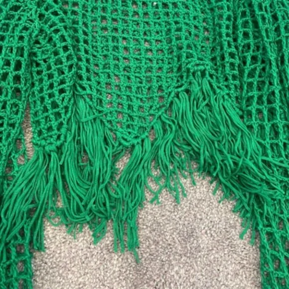 Crochet knit fringe trimmed top Swim coverupGreen - Picture 5 of 9